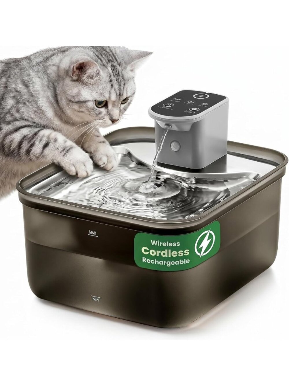Rechargeable Wireless Cat Water Fountain 118oz - Motion Sensor, Ultra Quiet